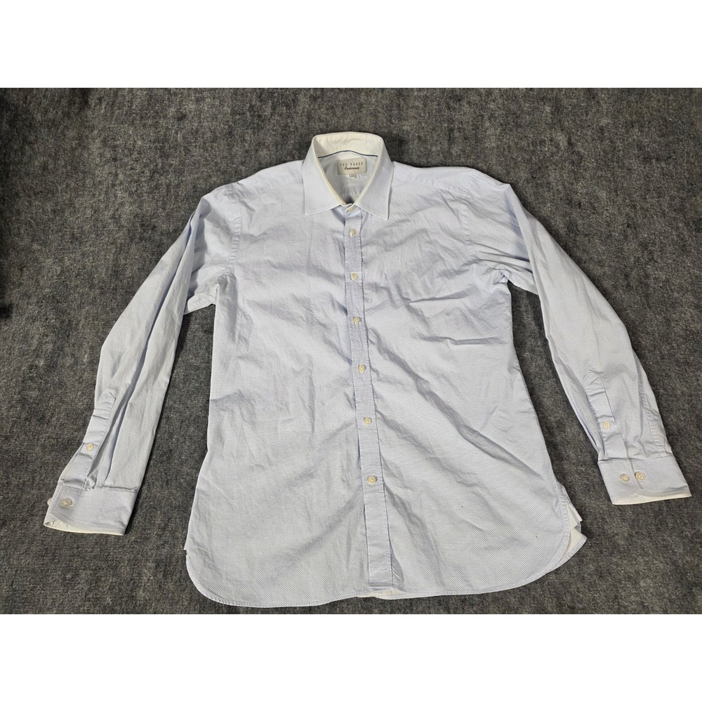 Ted Baker Endurance Dress Shirt Mens 15.5 34/35 Blue Geometric Print Long Sleeve
